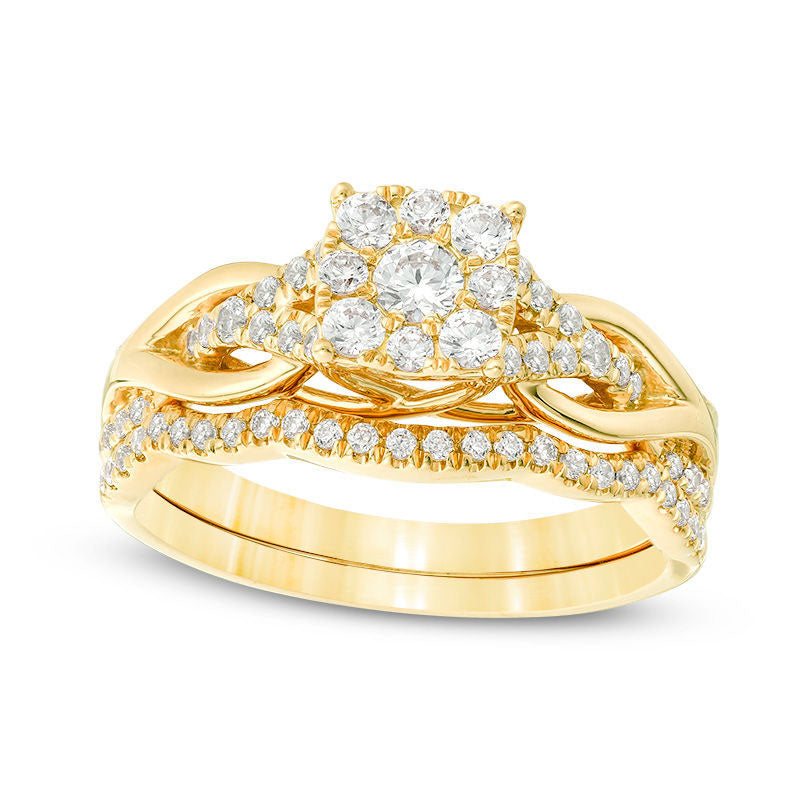 Image of ID 1 063 CT TW Natural Diamond Square Frame Knot Shank Bridal Engagement Ring Set in Solid 14K Gold