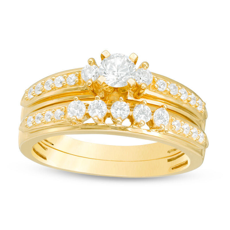 Image of ID 1 063 CT TW Natural Diamond Three Stone Bridal Engagement Ring Set in Solid 14K Gold