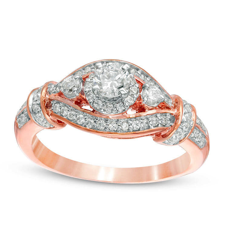 Image of ID 1 063 CT TW Natural Diamond Three Stone Collar Ring in Solid 10K Rose Gold