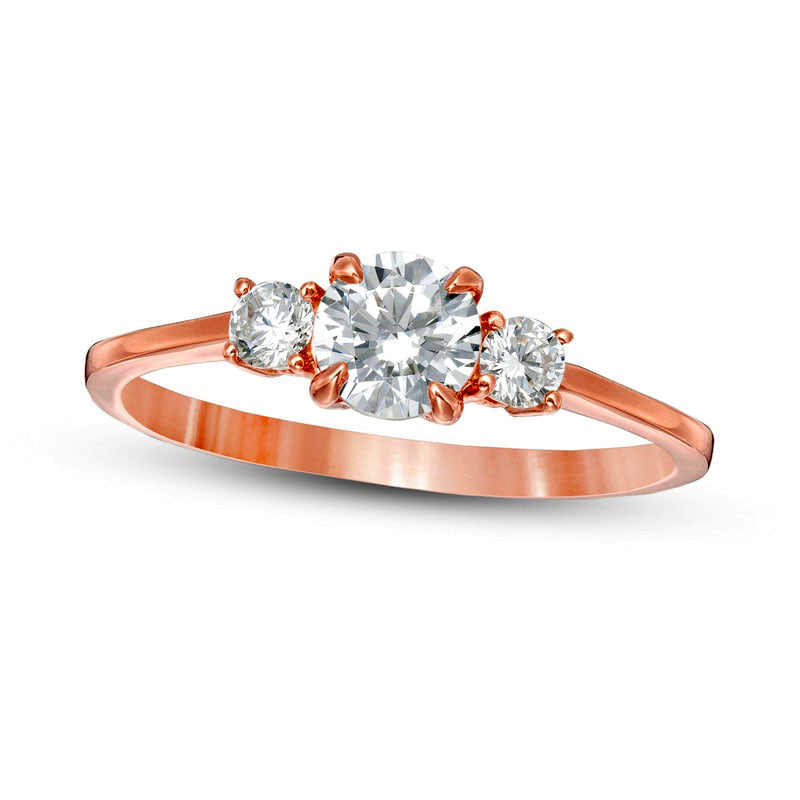 Image of ID 1 063 CT TW Natural Diamond Three Stone Engagement Ring in Solid 14K Rose Gold
