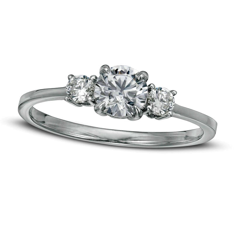 Image of ID 1 063 CT TW Natural Diamond Three Stone Engagement Ring in Solid 14K White Gold