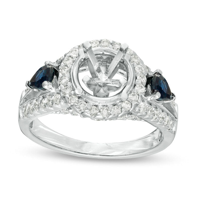 Image of ID 1 063 CT TW Natural Diamond and Pear-Shaped Blue Sapphire Semi-Mount in Solid 14K White Gold