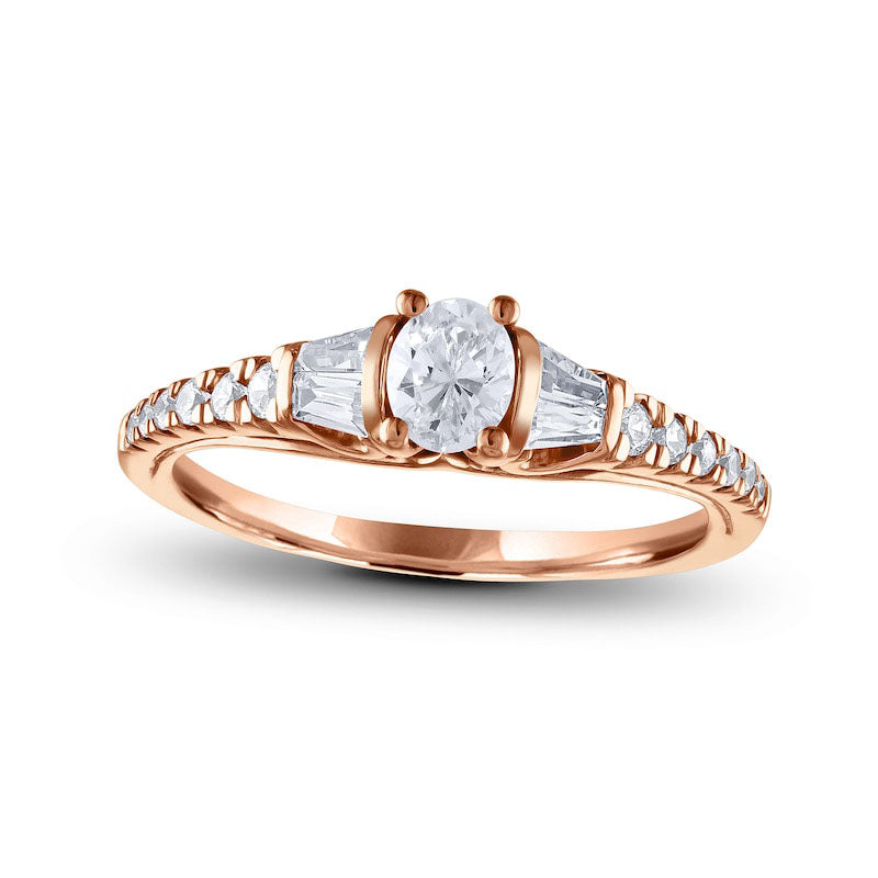 Image of ID 1 063 CT TW Oval Natural Diamond Engagement Ring in Solid 14K Rose Gold