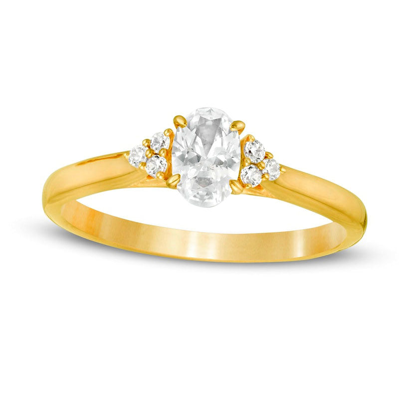 Image of ID 1 063 CT TW Oval Natural Diamond Tri-Sides Engagement Ring in Solid 14K Gold