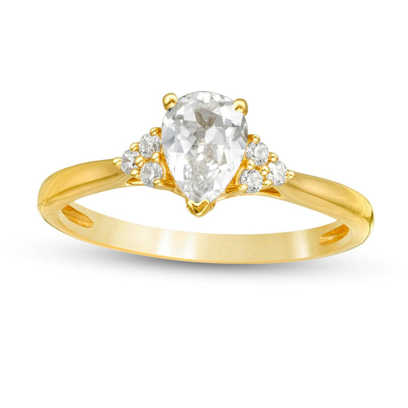 Image of ID 1 063 CT TW Pear-Shaped Natural Diamond Tri-Sides Engagement Ring in Solid 14K Gold