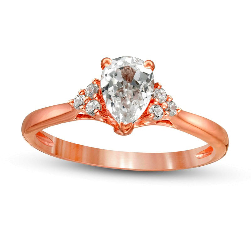 Image of ID 1 063 CT TW Pear-Shaped Natural Diamond Tri-Sides Engagement Ring in Solid 14K Rose Gold