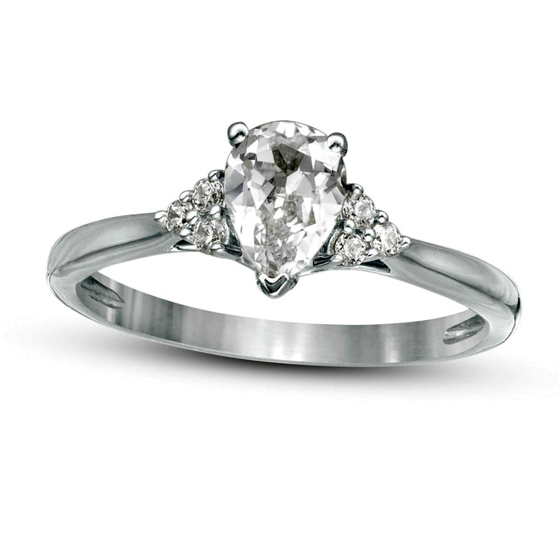 Image of ID 1 063 CT TW Pear-Shaped Natural Diamond Tri-Sides Engagement Ring in Solid 14K White Gold
