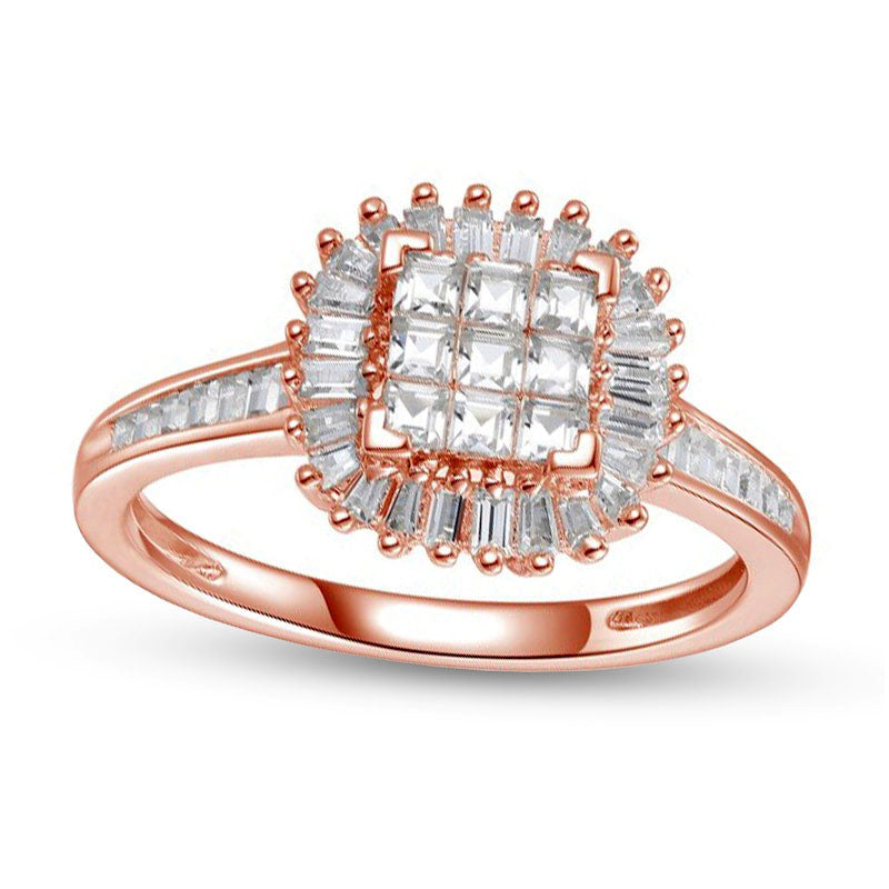 Image of ID 1 063 CT TW Princess-Cut Composite Natural Diamond Frame Ring in Solid 10K Rose Gold