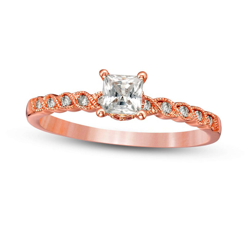 Image of ID 1 063 CT TW Princess-Cut Natural Diamond Antique Vintage-Style Twist Shank Engagement Ring in Solid 14K Rose Gold
