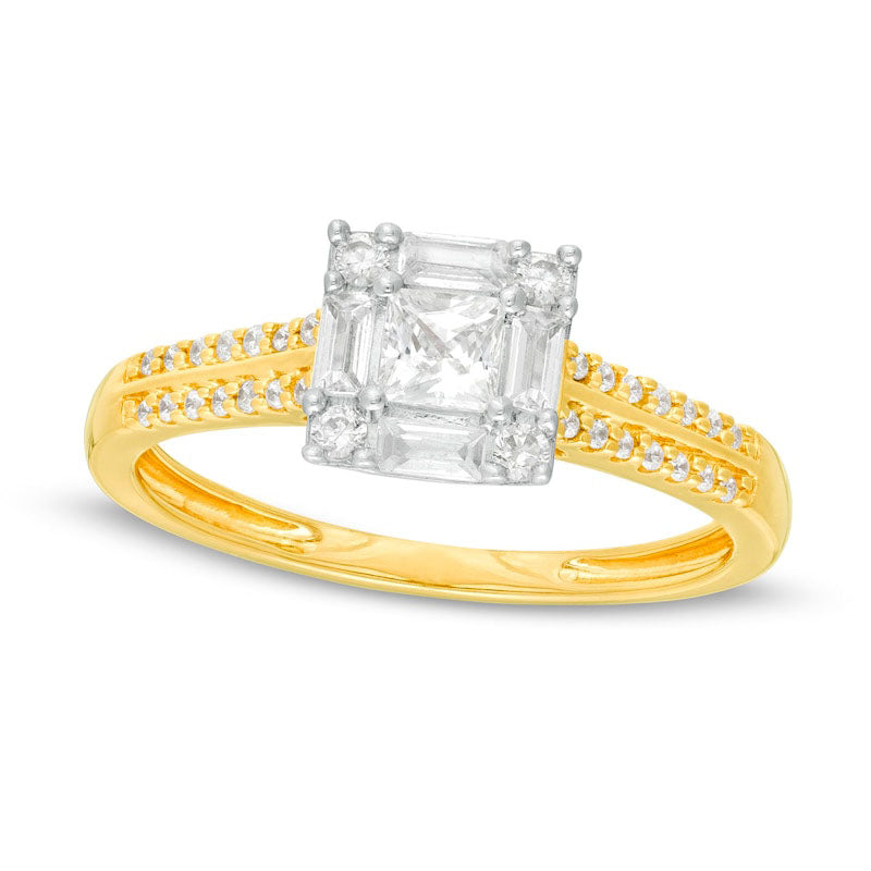 Image of ID 1 063 CT TW Princess-Cut Natural Diamond Frame Engagement Ring in Solid 14K Gold