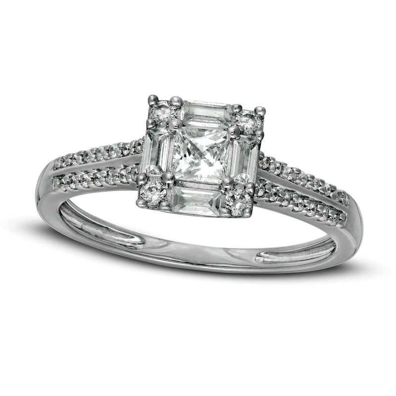 Image of ID 1 063 CT TW Princess-Cut Natural Diamond Frame Engagement Ring in Solid 14K White Gold