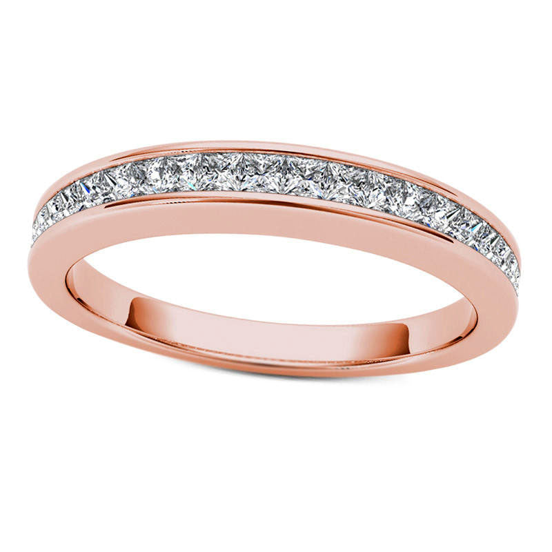 Image of ID 1 063 CT TW Princess-Cut Natural Diamond Wedding Band in Solid 10K Rose Gold