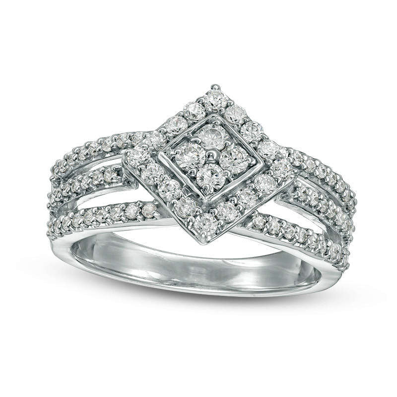 Image of ID 1 063 CT TW Quad Natural Diamond Tilted Square Frame Multi-Row Ring in Solid 10K White Gold