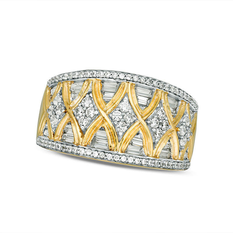 Image of ID 1 063 CT TW Quad Natural Diamond X Ring in Solid 10K Yellow Gold