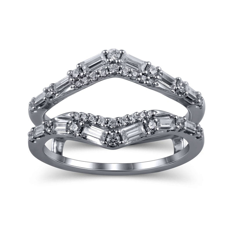 Image of ID 1 075 CT TW Baguette and Round Natural Clarity Enhanced Diamond Chevron Solitaire Enhancer in Solid 14K White Gold