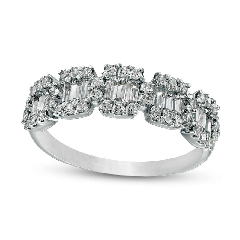Image of ID 1 075 CT TW Baguette and Round Natural Diamond Composite Five Stone Ring in Solid 10K White Gold