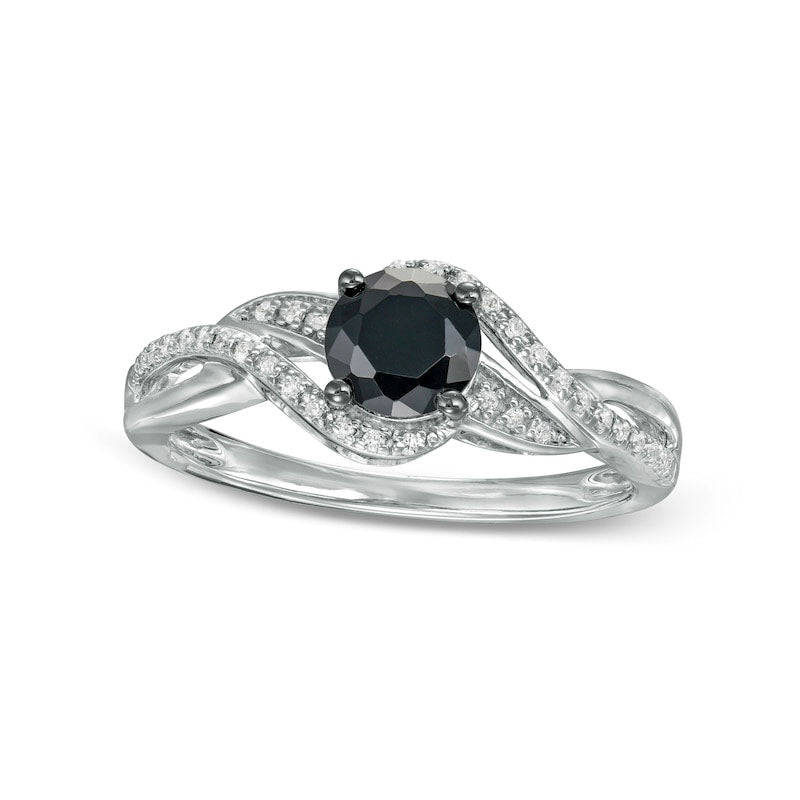 Image of ID 1 075 CT TW Black Enhanced and White Natural Diamond Bypass Rolling Wave Ring in Solid 10K White Gold