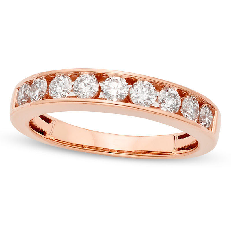 Image of ID 1 075 CT TW Certified Natural Diamond Nine Stone Anniversary Band in Solid 14K Rose Gold (I/I1)