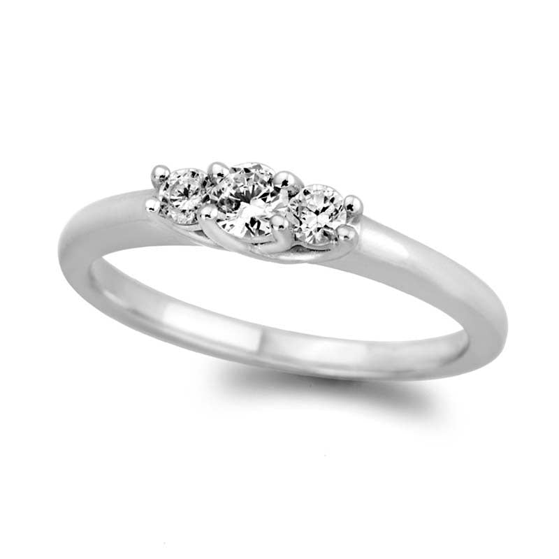 Image of ID 1 075 CT TW Certified Natural Diamond Three Stone Engagement Ring in Solid 14K White Gold (I/SI2)