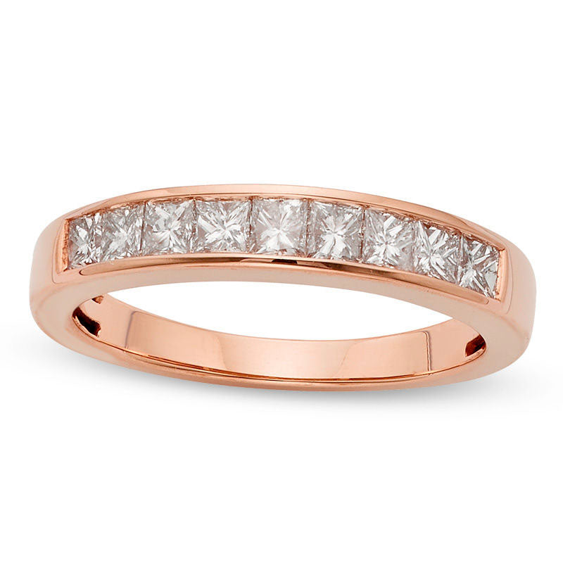 Image of ID 1 075 CT TW Certified Princess-Cut Natural Diamond Nine Stone Anniversary Band in Solid 14K Rose Gold (I/I1)