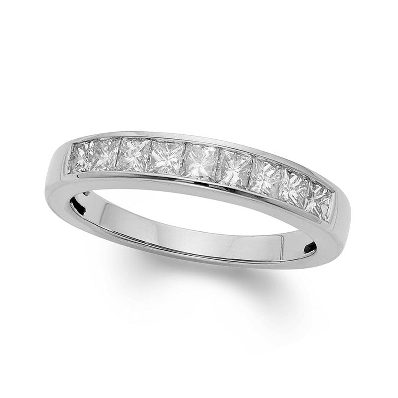 Image of ID 1 075 CT TW Certified Princess-Cut Natural Diamond Nine Stone Wedding Band in Solid 14K White Gold (I/I1)