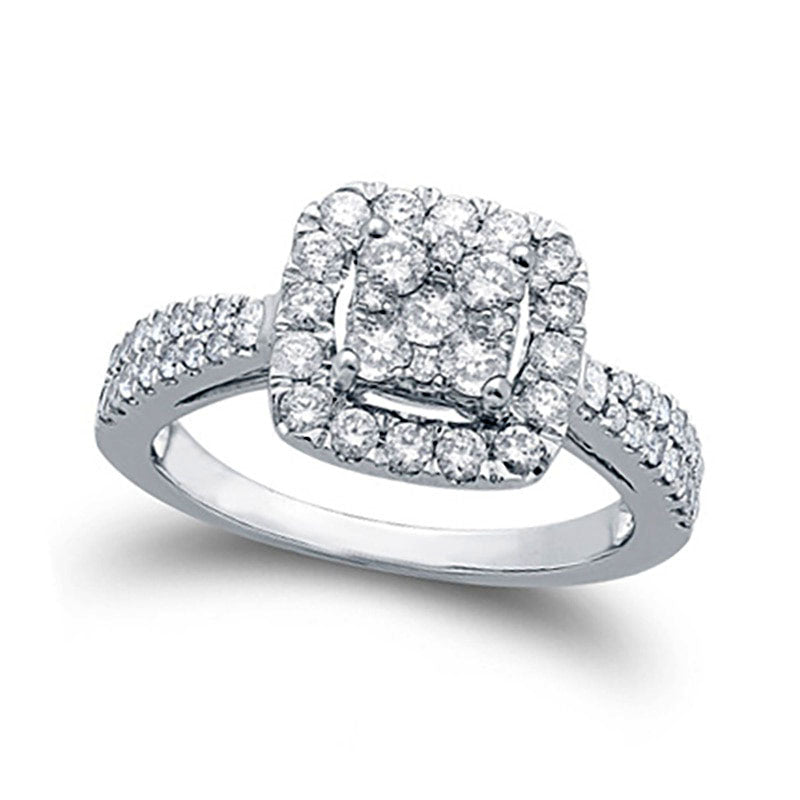 Image of ID 1 075 CT TW Composite Natural Diamond Cushion Frame Engagement Ring in Solid 10K White Gold