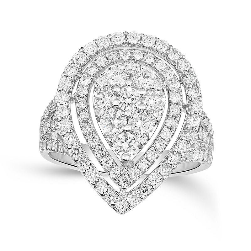 Image of ID 1 075 CT TW Composite Natural Diamond Double Teardrop Frame Ring in Solid 14K White Gold