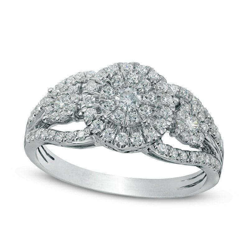Image of ID 1 075 CT TW Composite Natural Diamond Frame Three Stone Engagement Ring in Solid 10K White Gold