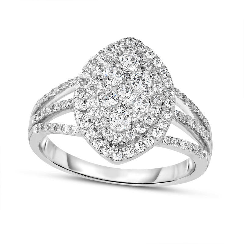 Image of ID 1 075 CT TW Composite Natural Diamond Marquise Frame Split Shank Engagement Ring in Solid 14K White Gold