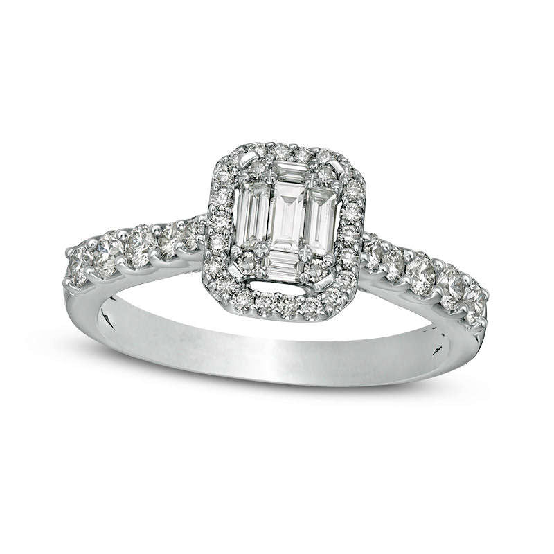 Image of ID 1 075 CT TW Composite Natural Diamond Octagonal Frame Antique Vintage-Style Engagement Ring in Solid 14K White Gold