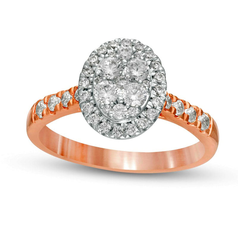 Image of ID 1 075 CT TW Composite Natural Diamond Oval Frame Engagement Ring in Solid 10K Rose Gold