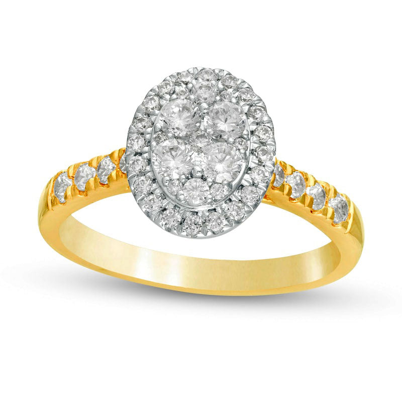 Image of ID 1 075 CT TW Composite Natural Diamond Oval Frame Engagement Ring in Solid 10K Yellow Gold