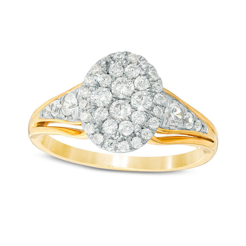Image of ID 1 075 CT TW Composite Natural Diamond Oval Frame Engagement Ring in Solid 14K Two-Tone Gold