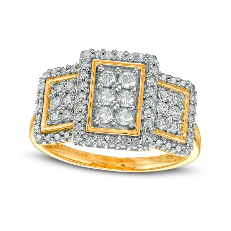 Image of ID 1 075 CT TW Composite Natural Diamond Rectangular Frame Trio Ring in Solid 10K Yellow Gold