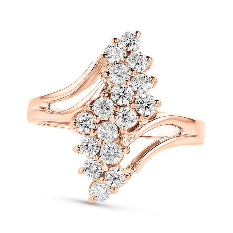 Image of ID 1 075 CT TW Composite Natural Diamond S Waterfall Bypass Ring in Solid 14K Rose Gold (H/SI2)
