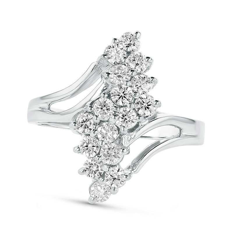 Image of ID 1 075 CT TW Composite Natural Diamond S Waterfall Bypass Ring in Solid 14K White Gold (H/SI2)