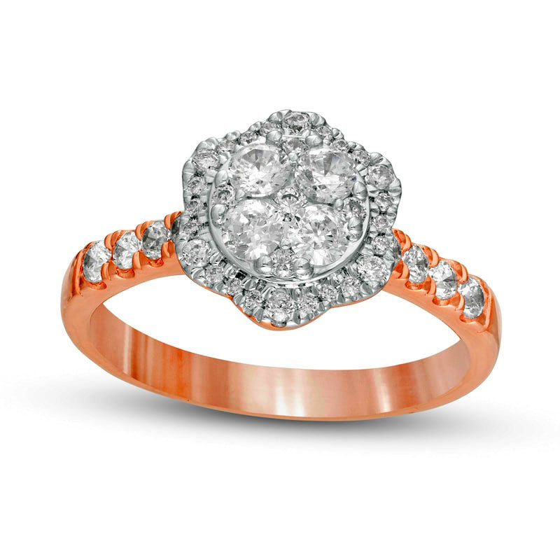 Image of ID 1 075 CT TW Composite Natural Diamond Scallop Frame Engagement Ring in Solid 10K Rose Gold