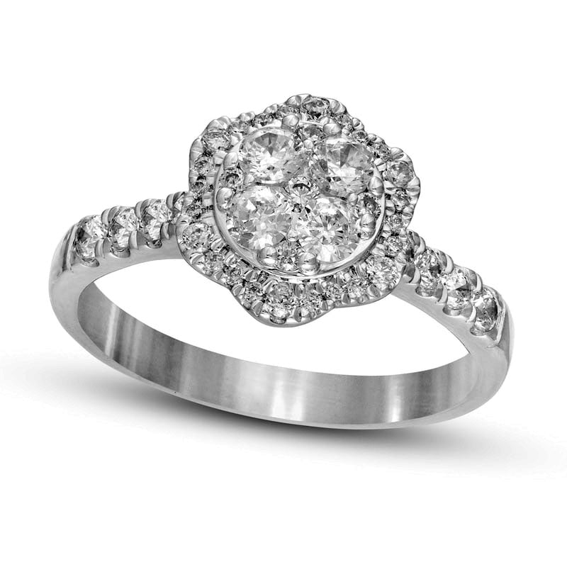 Image of ID 1 075 CT TW Composite Natural Diamond Scallop Frame Engagement Ring in Solid 10K White Gold