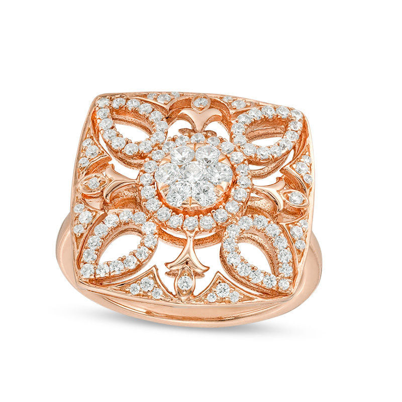 Image of ID 1 075 CT TW Composite Natural Diamond Square Flower Ring in Solid 10K Rose Gold