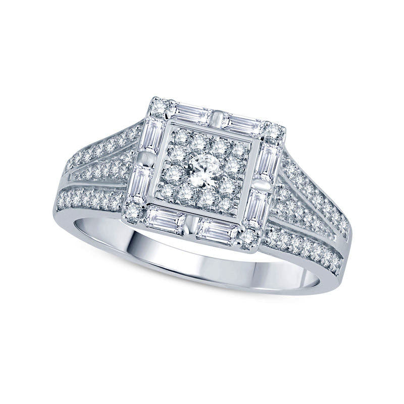 Image of ID 1 075 CT TW Composite Natural Diamond Square Frame Engagement Ring in Solid 14K White Gold