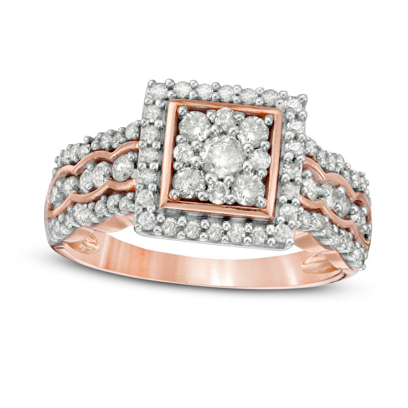 Image of ID 1 075 CT TW Composite Natural Diamond Square Frame Scallop Shank Engagement Ring in Solid 10K Rose Gold
