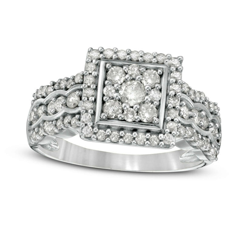 Image of ID 1 075 CT TW Composite Natural Diamond Square Frame Scallop Shank Engagement Ring in Solid 10K White Gold