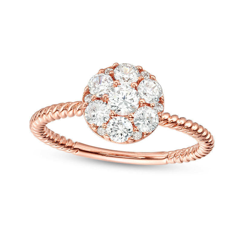 Image of ID 1 075 CT TW Composite Natural Diamond Twist Rope Shank Engagement Ring in Solid 14K Rose Gold