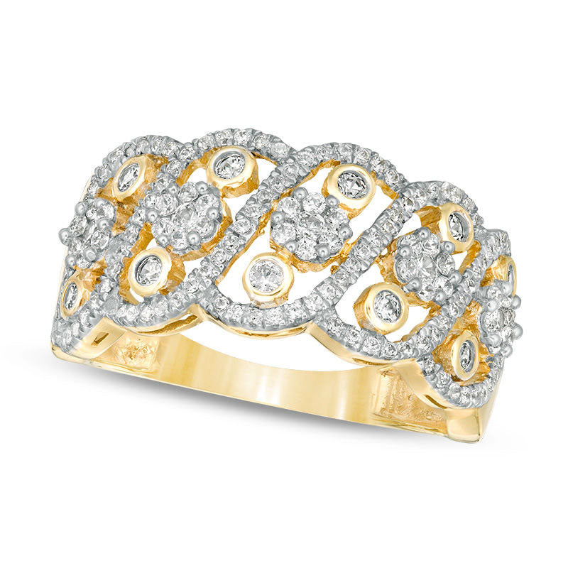 Image of ID 1 075 CT TW Composite Natural Diamond Wave Ring in Solid 10K Yellow Gold