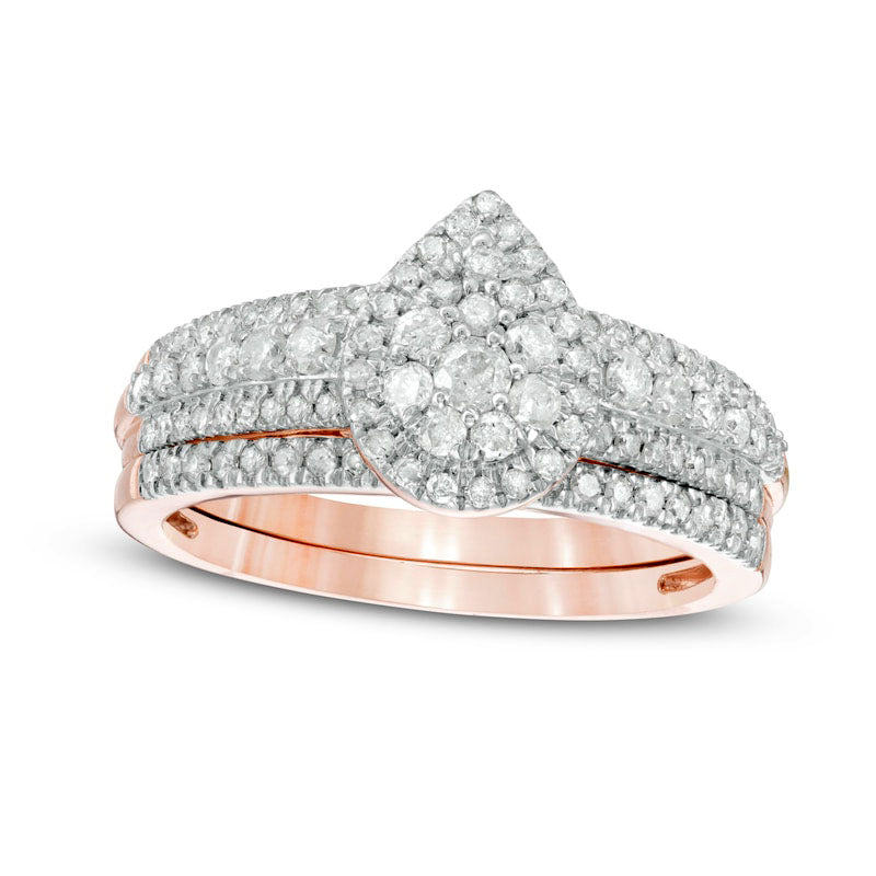 Image of ID 1 075 CT TW Composite Pear-Shaped Natural Diamond Bridal Engagement Ring Set in Solid 10K Rose Gold