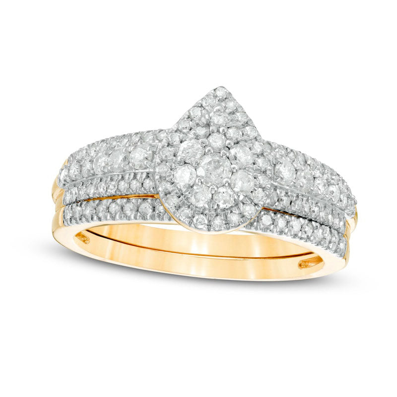 Image of ID 1 075 CT TW Composite Pear-Shaped Natural Diamond Bridal Engagement Ring Set in Solid 10K Yellow Gold