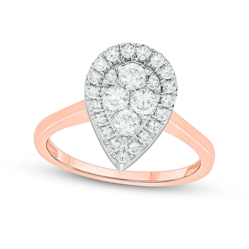 Image of ID 1 075 CT TW Composite Pear-Shaped Natural Diamond Frame Engagement Ring in Solid 10K Rose Gold