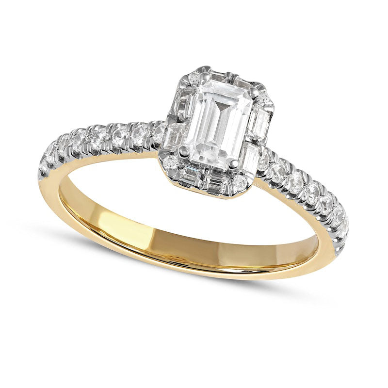 Image of ID 1 075 CT TW Emerald-Cut Natural Diamond Frame Engagement Ring in Solid 10K Yellow Gold (I/I1)