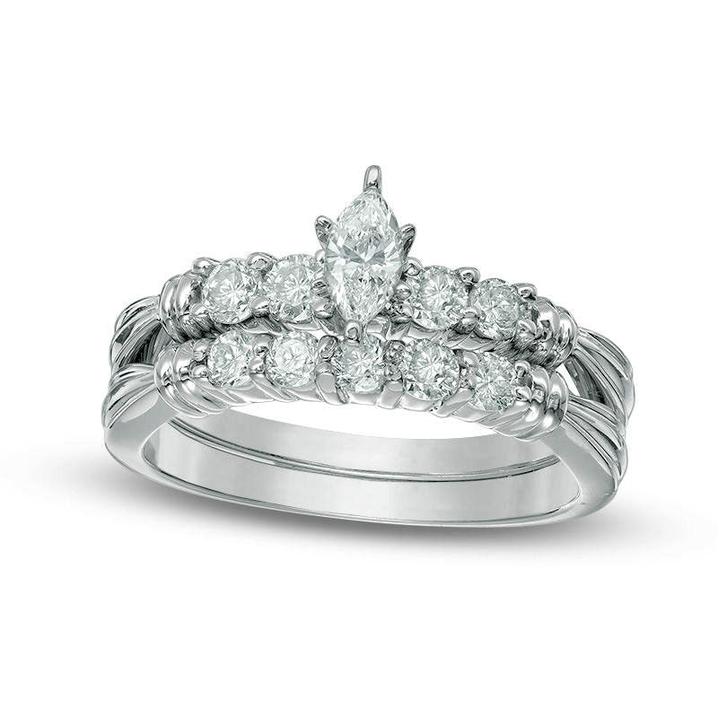 Image of ID 1 075 CT TW Marquise Natural Diamond Bridal Engagement Ring Set in Solid 14K White Gold