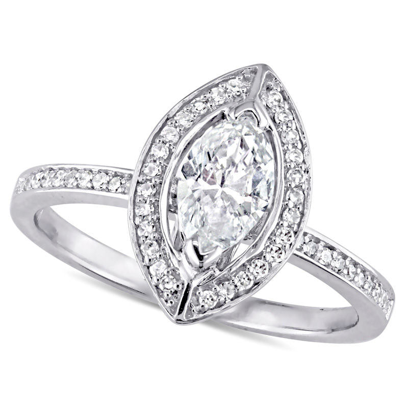 Image of ID 1 075 CT TW Marquise Natural Diamond Frame Engagement Ring in Solid 14K White Gold